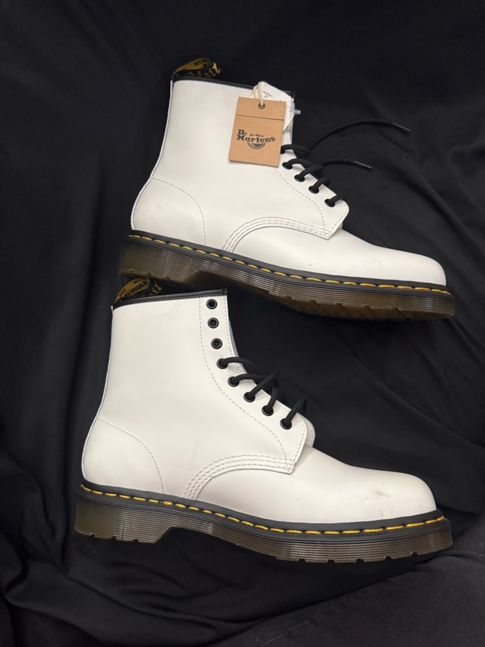 Dr. Martens White Leather Lace-Up Boots with Yellow Stitching Size 10 Brand New! - Picture 4 of 10